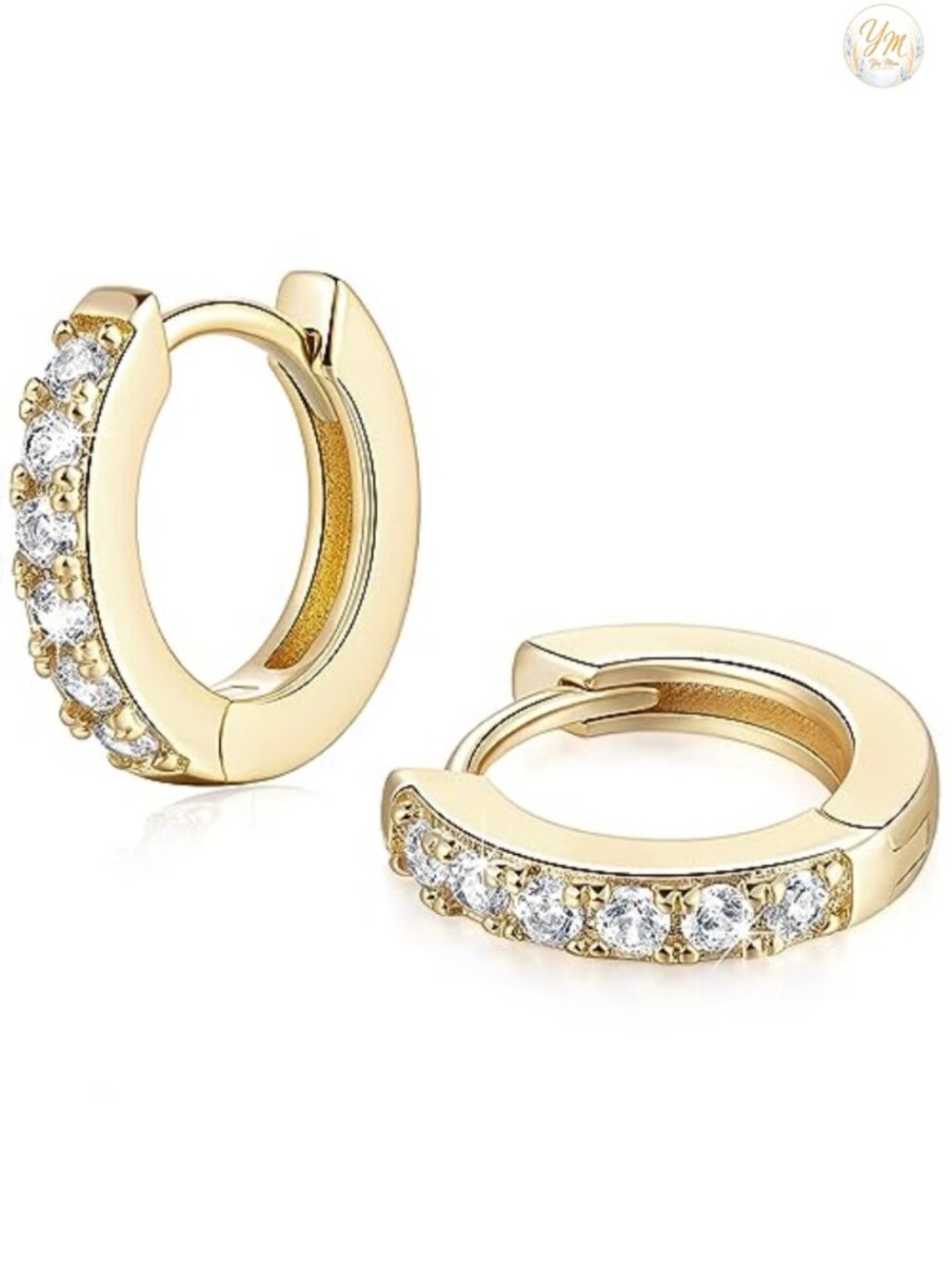 14K Gold Plated Huggie Hoop Earrings Cubic Zirconia Hypoallergenic for Women